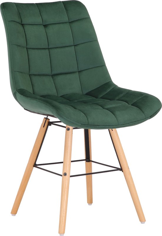 CLP Chaise de salle à manger Leni / Sans accoudoir - Structure bois - Velours - vert
