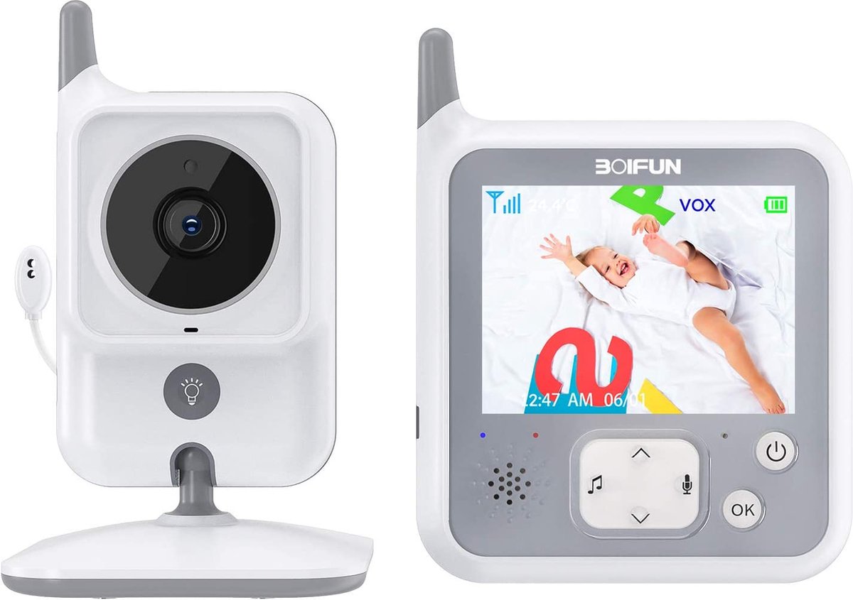 Babyfoon BOIFUN Caméra vidéo Interphone bébé avec écran Prise en charge de  la batterie