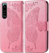 Mobigear Telefoonhoesje geschikt voor Sony Xperia 5 IV Hoesje | Mobigear Butterfly Bookcase Portemonnee | Pasjeshouder voor 3 Pasjes | Telefoonhoesje voor Pinpas / OV Kaart / Rijbewijs - Roze