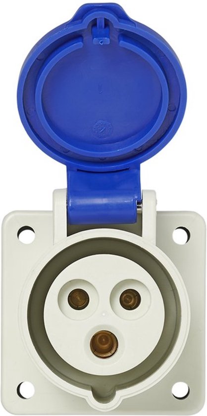 CEE 16A wandcontactdoos 3-polig blauw 230V IP67 CEE 16A wandcontactdoos 3-polig blauw 230V IP67