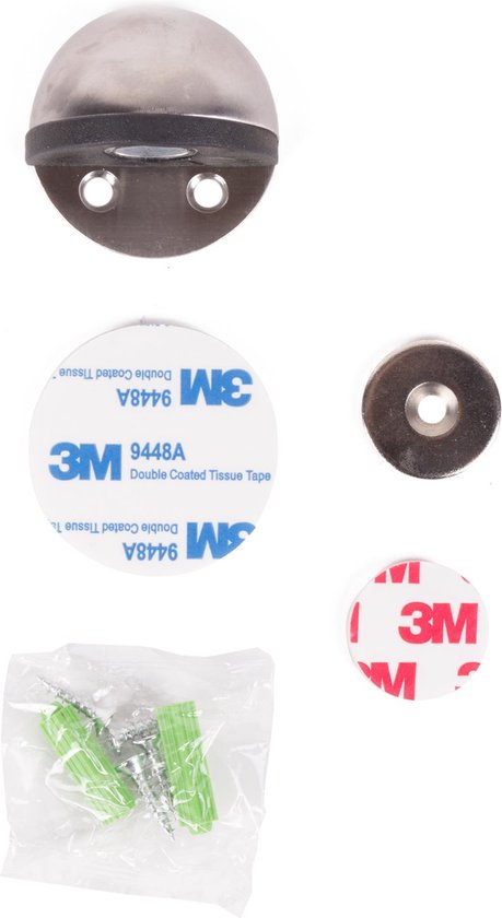Benson Magnetische deurstopper - geborsteld RVS - Ø 45 x 26 mm - inclusief bevestiging