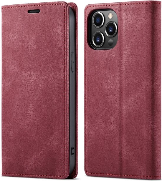 DrPhone FPV2 - Etui à Rabat - Etui Pour Téléphone - Etui Avec Fermeture Magnétique - Etui Avec 2 Emplacements Pour Cartes - Convient Pour IPhone 14 Plus - Rouge