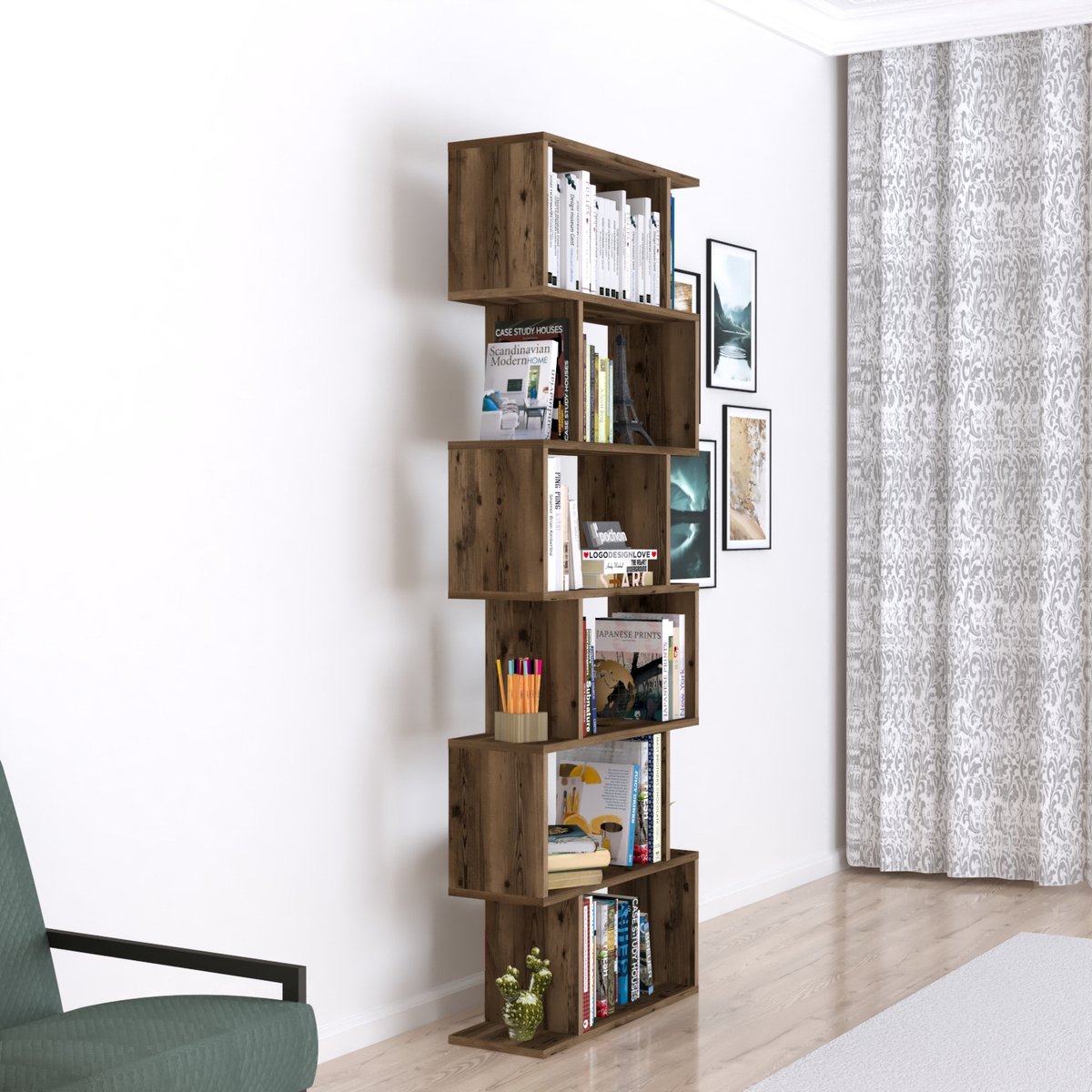 Original boekenkast met hoekopstelling, 36 schappen Original boekenkast met hoekopstelling, 36 schappen