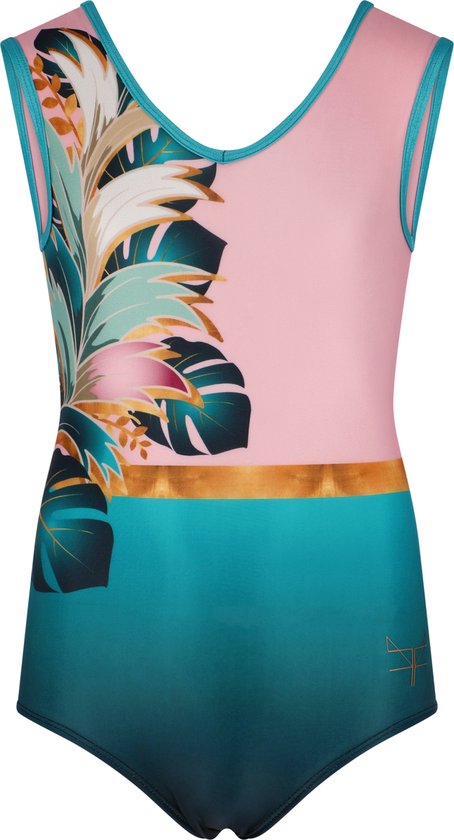 FLYING FOX - Turnpakje meisjes mouwloos - blauw/poederroze - maat 8-134