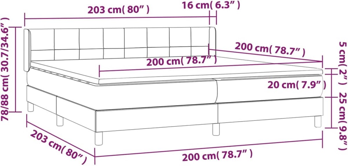 vidaXL - Boxspring - met - matras - stof - donkerbruin - 200x200 - cm