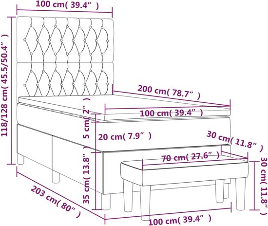 vidaXL - Boxspring - met - matras - stof - blauw - 100x200 - cm