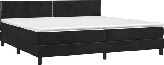 vidaXL - Boxspring - met - matras - en - LED - fluweel - zwart - 200x200 - cm
