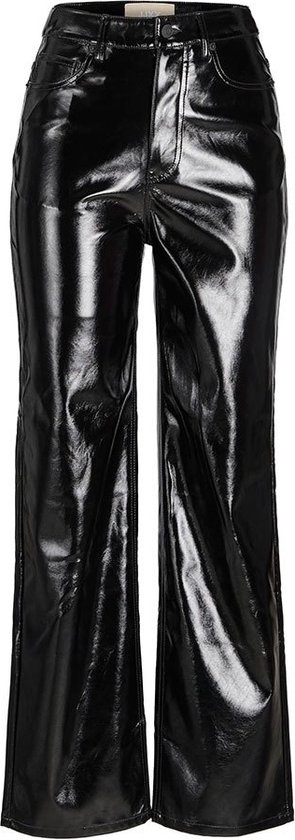 JACK & JONES Kenya Straight Faux Leat Pantalon Taille Haute - Femme - Noir / Détail Brillant / Long - S