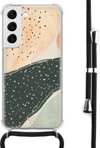 Hoesje met koord geschikt voor Samsung Galaxy S22 - Abstract peach - Inclusief zwart koord - Crossbody beschermhoes - Transparant, Multi - Mooie Telefoonhoesjes