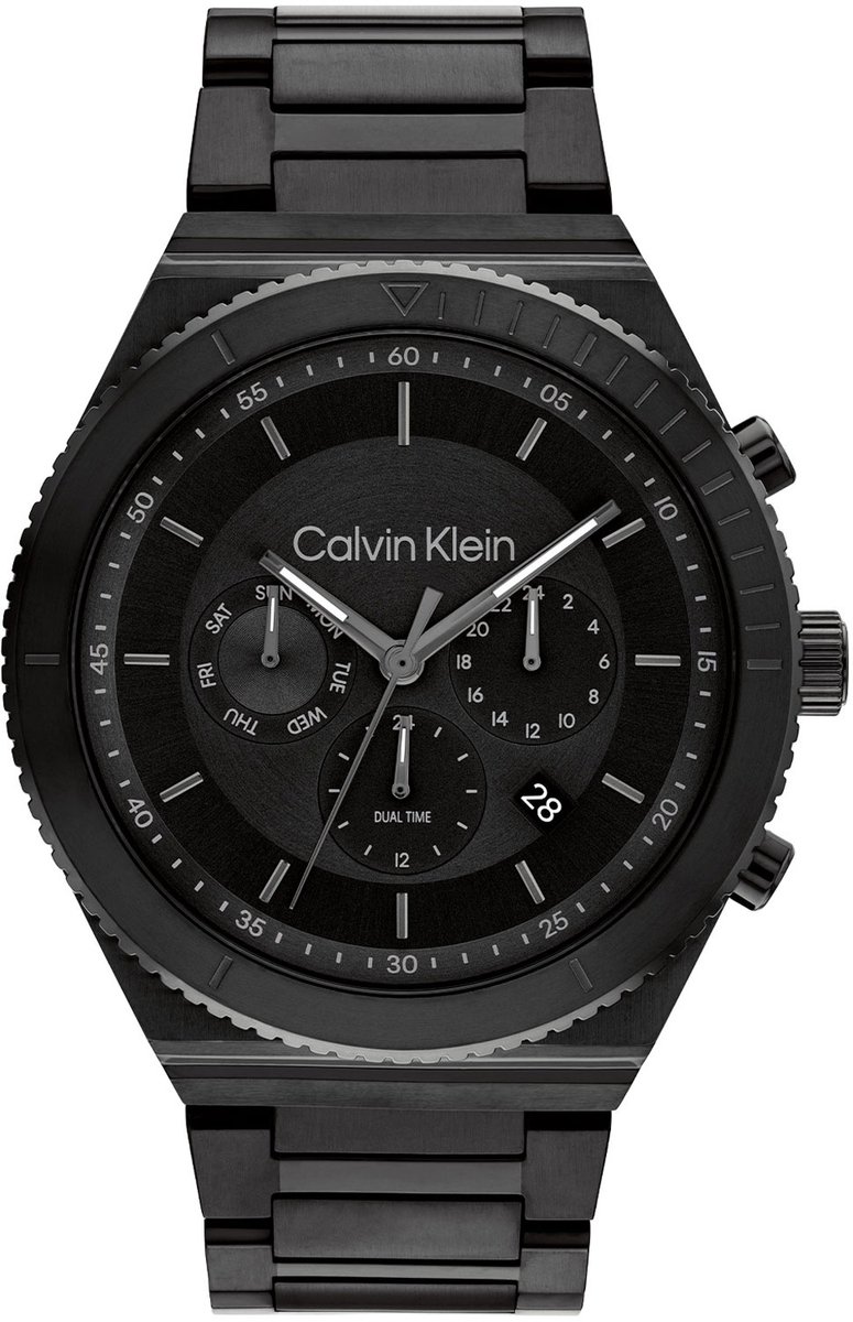 Calvin Klein CK25200303 CK FEARLESS Heren Horloge - Mineraalglas - Staal - Zwart - Ø 45 mm - 44 mm breed - Quartz - Vouw-Vlindersluiting