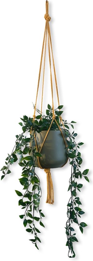 Minimalistische Plantenhanger - Kies kleur en lengte - Okergeel - 80 cm lang - Katoenkoord - Geschikt voor Pot met Diameter t/m 20 cm - Handgemaakt in ons Macramé Atelier - Prijs per Stuk - Let op: Exclusief Pot - Inclusief Verzendkosten
