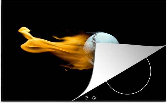 Foto: Kitchenyeah inductie beschermer 77x51 cm een honkbal met vuur op een zwarte achtergrond kookplaataccessoires afdekplaat voor kookplaat inductiebeschermer inductiemat inductieplaat mat