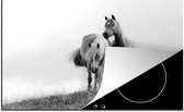 KitchenYeah® Inductie beschermer 77x51 cm - Haflinger paarden in het weiland - zwart wit - Kookplaataccessoires - Afdekplaat voor kookplaat - Inductiebeschermer - Inductiemat - Inductieplaat mat