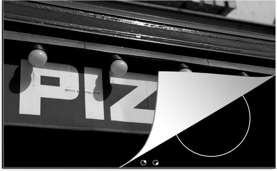 KitchenYeah® Inductie beschermer 77x51 cm - Pizza restaurant uithangbord - zwart wit - Kookplaataccessoires - Afdekplaat voor kookplaat - Inductiebeschermer - Inductiemat - Inductieplaat mat