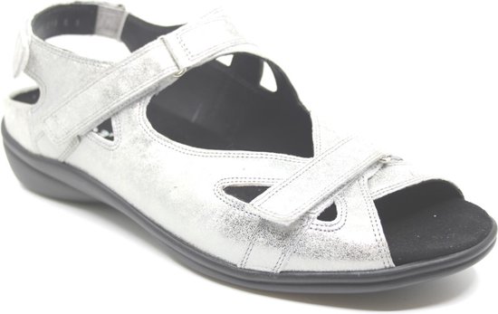Durea, 7258 216 6683, Zilver kleurige dames sandalen met klittenband sluiting