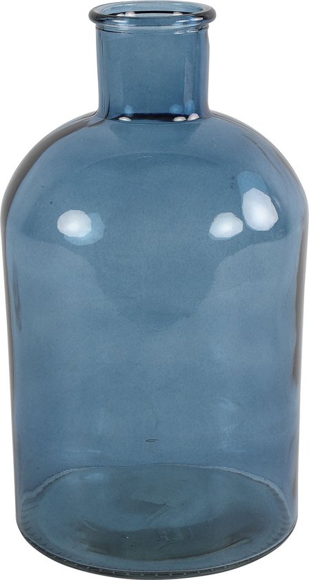 Countryfield bloemen/takken Vaas - zeeblauw/transparant - glas - Apotheker fles vorm - D17 x H31 cm