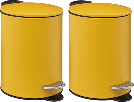 Poubelle à pédale 5Five - 2x - jaune moutarde - métal - 3L - 23 cm | bol.com