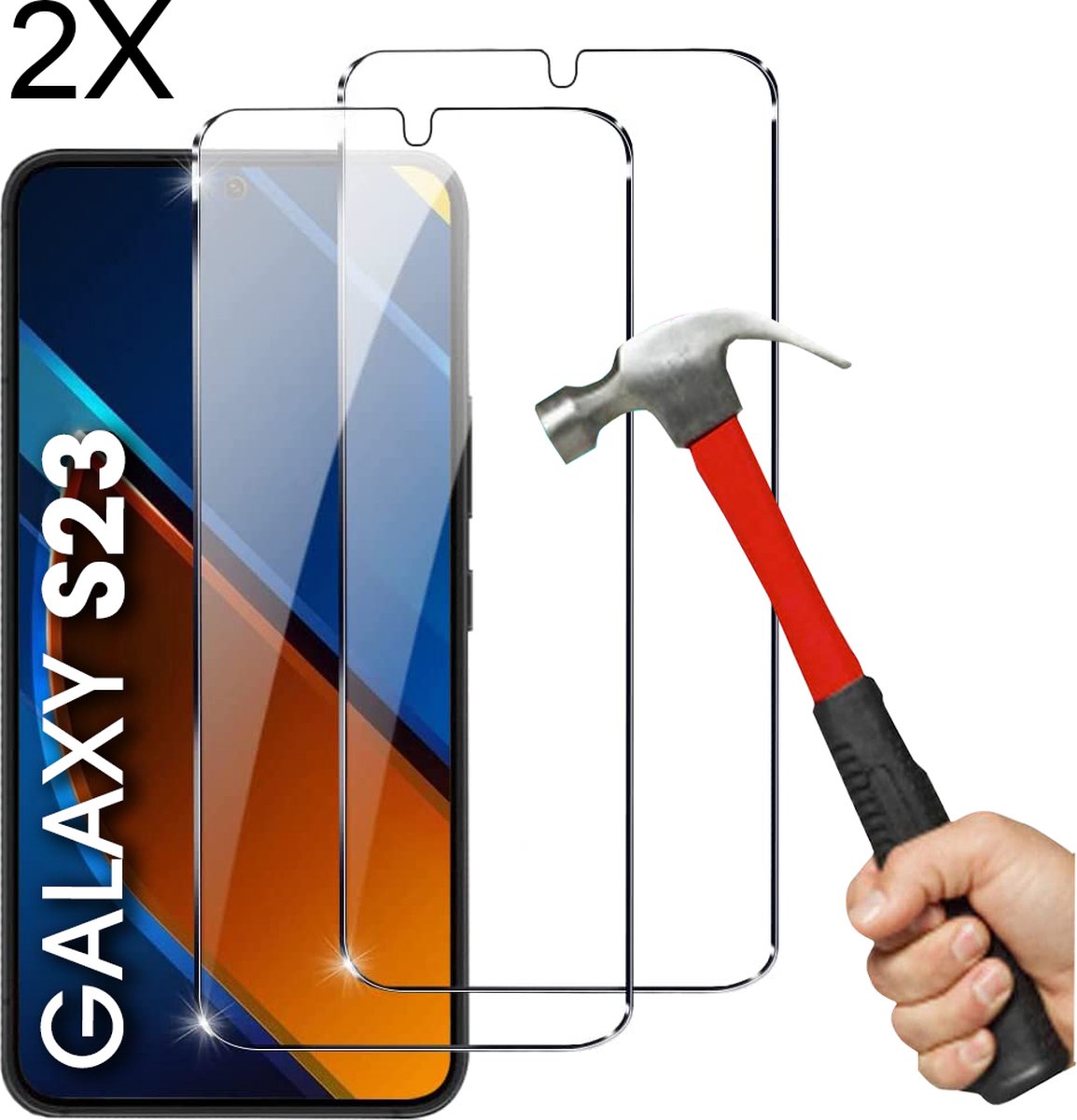 Screenprotector geschikt voor Samsung Galaxy S23 Screenprotector 2X - Tempered Glass - Anti Shock screen protector - 2PACK voordeelpack - EPICMOBILE