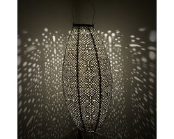 Merkloos Solar lampion met motief - ovale vorm - 20 b x 40 h - grijs