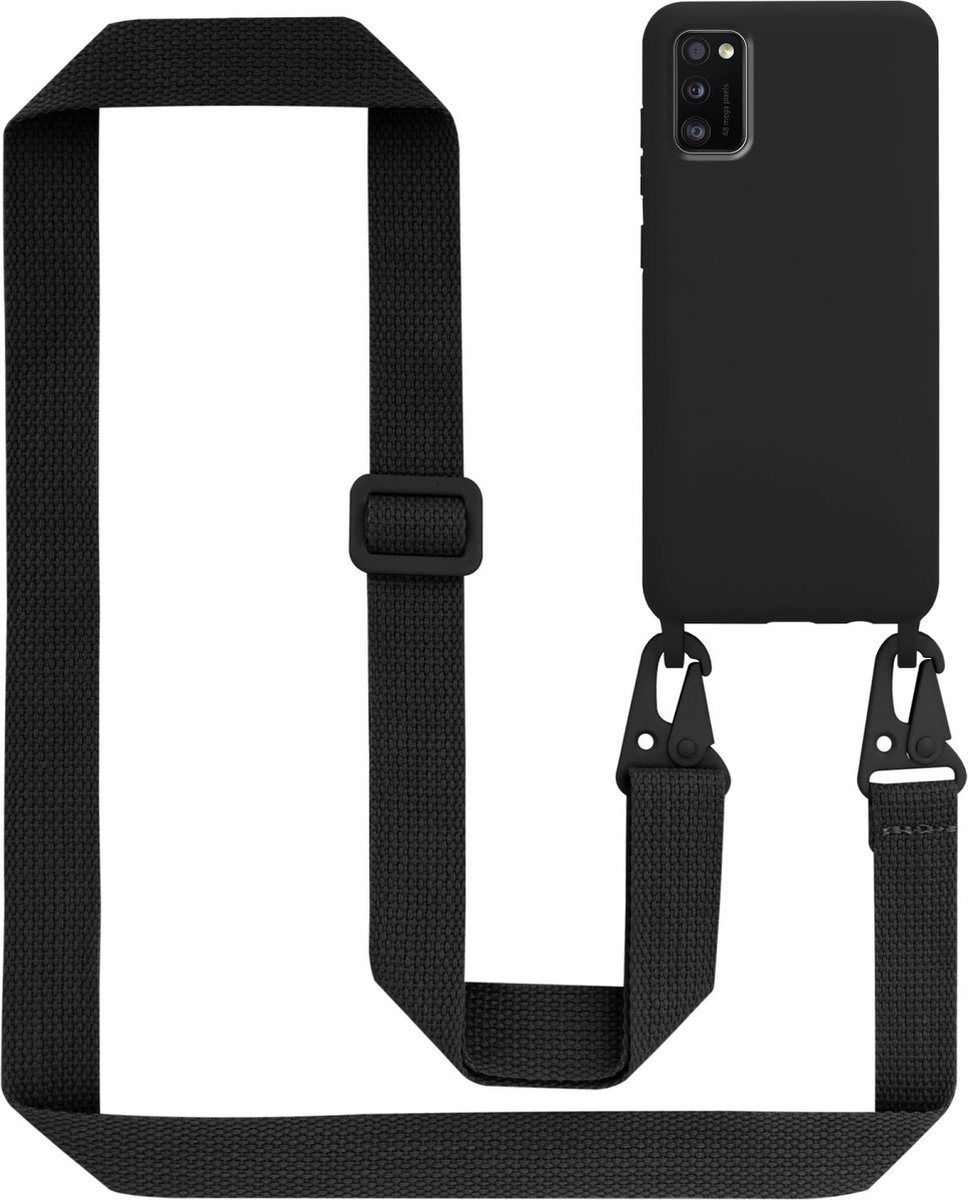 Cadorabo Mobiele telefoon ketting geschikt voor Samsung Galaxy A41 in LIQUID ZWART - Silicone beschermhoes met lengte verstelbare koord riem