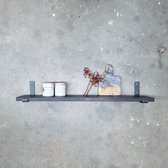 GoudmetHout Massief Eiken Wandplank - 60x20 cm - Zwart eiken - Industriële plankdragers L-vorm UP mat blank - Staal - Zwarte wandplank