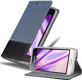 Cadorabo Hoesje geschikt voor Samsung Galaxy J1 2016 in DONKERBLAUW ZWART - Beschermhoes met magnetische sluiting, standfunctie en kaartvakje Book Case Cover Etui
