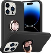 Cadorabo Hoesje geschikt voor Apple iPhone 14 PRO MAX in ZWART - ROSE GOUD - Beschermhoes met focusring van TPU Case Cover siliconen