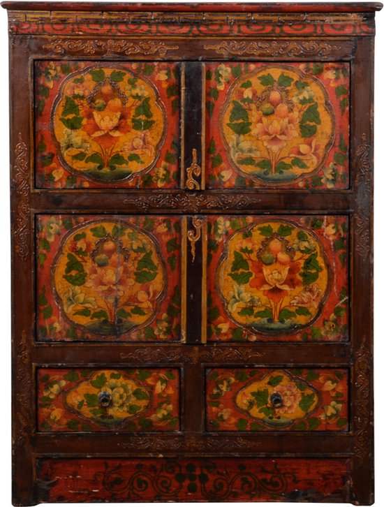 Fine Asianliving Armoire tibétaine antique faite à la Handgemaakt W75xD38xH100cm Meubles chinois Armoire orientale