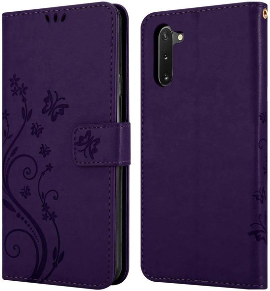 Coque Cadorabo pour Samsung Galaxy NOTE 10 en VIOLET FONCÉ FLORAL - Coque de protection à motif floral avec fermeture magnétique, fonction support et fentes pour cartes