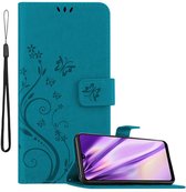 Cadorabo Hoesje geschikt voor Samsung Galaxy A31 in BLOEMEN BLAUW - Beschermhoes in bloemmotief met magnetische sluiting, standfunctie en kaartsleuven Book Case Cover Etui