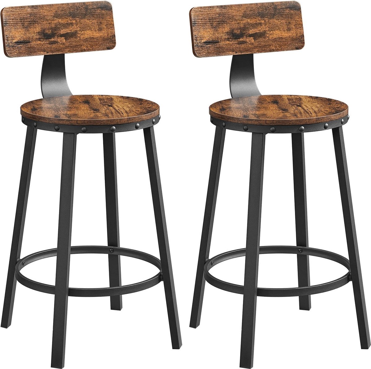 Barkrukken Set van 2 - Industriële Stijl - Vintage Bruin / Zwart