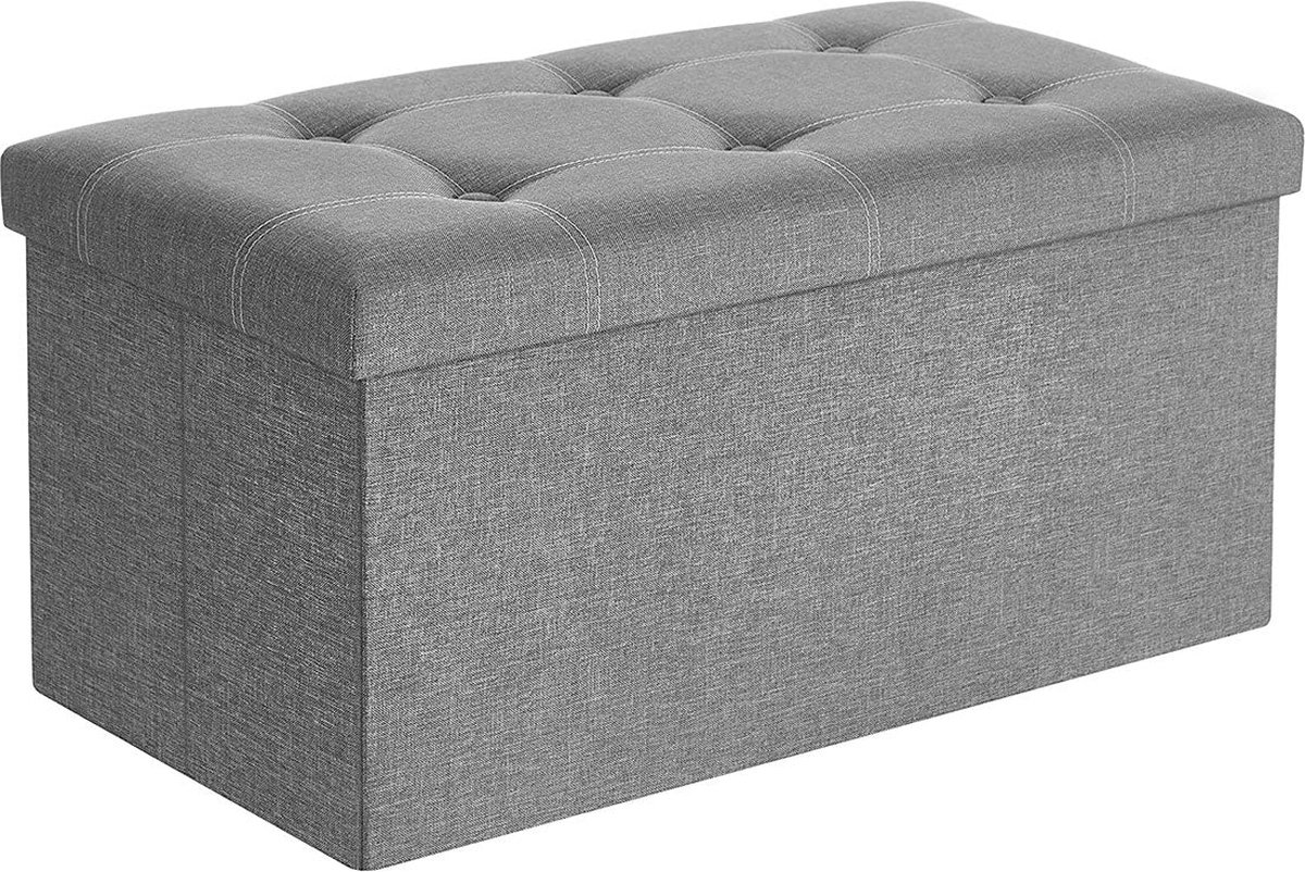 Zitbank met opbergruimte - Zitkist - Zitkruk - Opberg poef - Opvouwbaar - 76 x 38 x 38 cm - Lichtgrijs