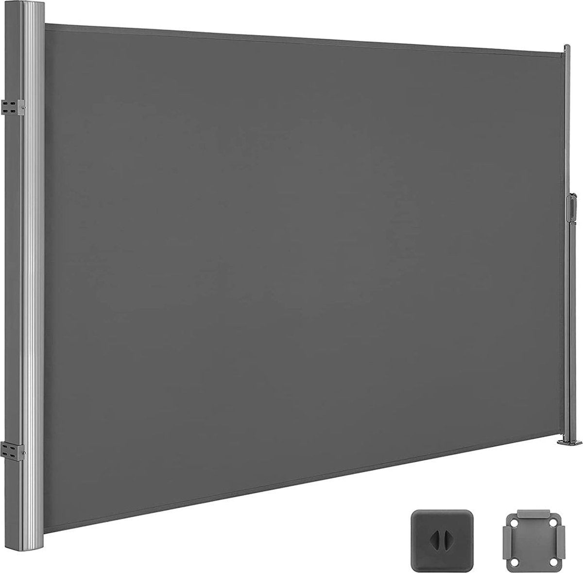 Zijluifel - Privacyscherm - Uittrekbaar - 2 x 3,5 m - Met vloerbeugel - Rookgrijs