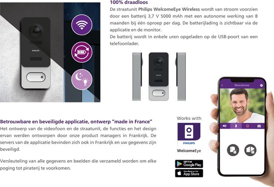 Philips videodeurbel WelcomeEye Wireless draadloos - te koppelen met smartphone van Philips — afbeelding 2
