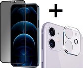 Screenz® - PRIVACY Screenprotector + Camera lens protector geschikt voor iPhone 12 Mini - Tempered glass Screen protector geschikt voor iPhone 12 Mini - Beschermglas - Glasplaatje - 1+1 stuks