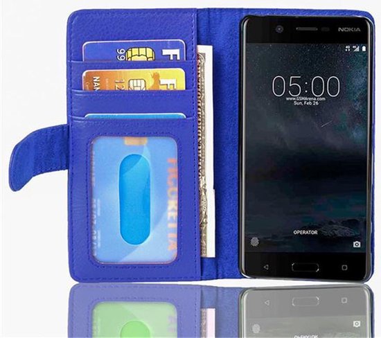 Coque Cadorabo pour Nokia 5 2017 en BLEU NEPTUNE - Coque de protection avec fermeture magnétique et 3 emplacements pour cartes