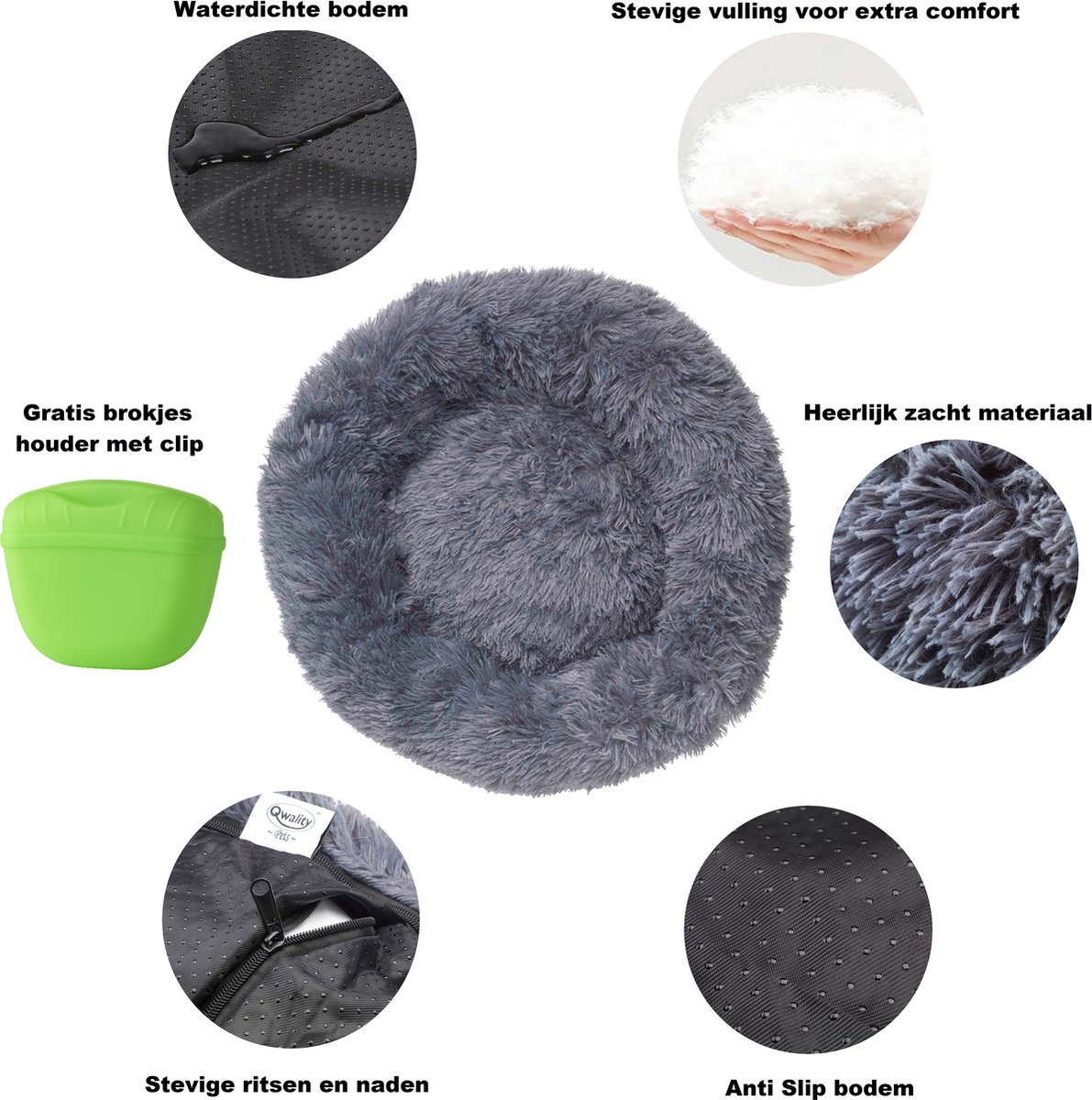 Panier Donut Apaisant Pour Chat/chien - Diamètre 40 Cm - En Peluche Douce Avec Bord Surélevé - Dessous Antidérapant