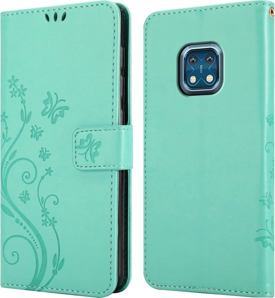 Cadorabo Hoesje geschikt voor Nokia XR20 in BLOEMEN TURKOOIS - Beschermhoes in bloemmotief met magnetische sluiting, standfunctie en kaartsleuven Book Case Cover Etui
