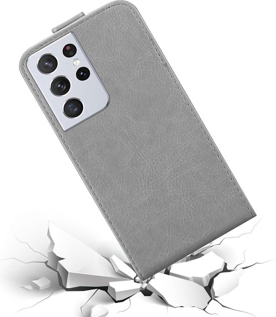 Coque Cadorabo pour Samsung Galaxy S21 ULTRA en GRIS TITANE - Coque de protection au design rabattable avec fermeture magnétique
