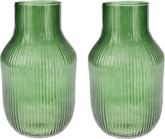 Excellent Houseware glazen vaas / bloemen vazen - 2 st - groen - 12 x 23 cm