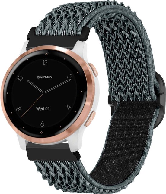 iMoshion Elastisch nylon 18 mm bandje - Geschikt voor Garmin Vivoactive 4s / 3s – Garmin Venu 2s – Garmin Vivomove 3s – Fossil Gen 6 / 5e - Lichtgrijs