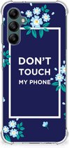 Shockproof Case Geschikt voor Samsung Galaxy A14 5G Smartphonehoesje met transparante rand Flowers Blue Don't Touch My Phone