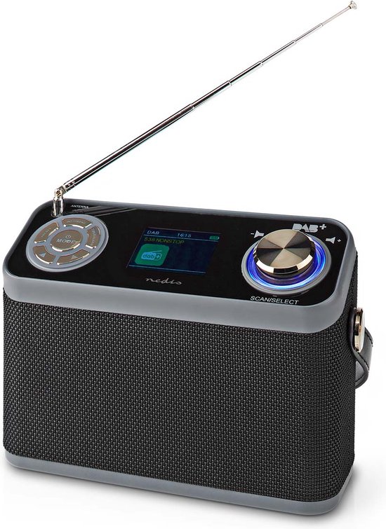 Nedis DAB+ Radio - Tafelmodel - DAB+ / FM - 2.4 " - Kleurenscherm - Batterij Gevoed / Netvoeding - Digitaal - 24 W - Bluetooth - Koptelefoonoutput - Wekker - Slaaptimer - IP20 - Handgreep - Zwart