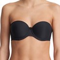 Zwarte strapless bh met een klein strikje in het midden.