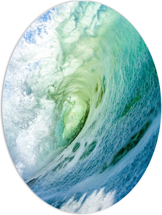 PVC Schuimplaat Ovaal - Grote Watergolf in de Zee - 60x80 cm Foto op Ovaal (Met Ophangsysteem)