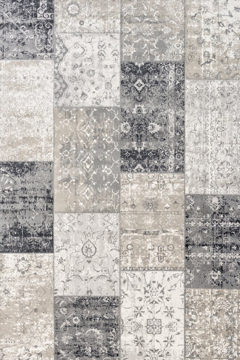 LIFA LIVING Vloerkleed - Patchwork - Geruit Design - Retro - Donkergrijs/Blauw - 80 x 150 cm