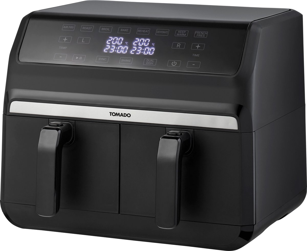 Tomado TAF8001B - Dubbele airfryer - 2 x 4 liter inhoud - XXL - 1700 watt - Tiptoetsbediening - 8 automatische programma's - Zwart — afbeelding 7