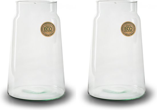 Jodeco bloemenvazen - 2 stuks - Eco glas transparant - H30 x D19 cm