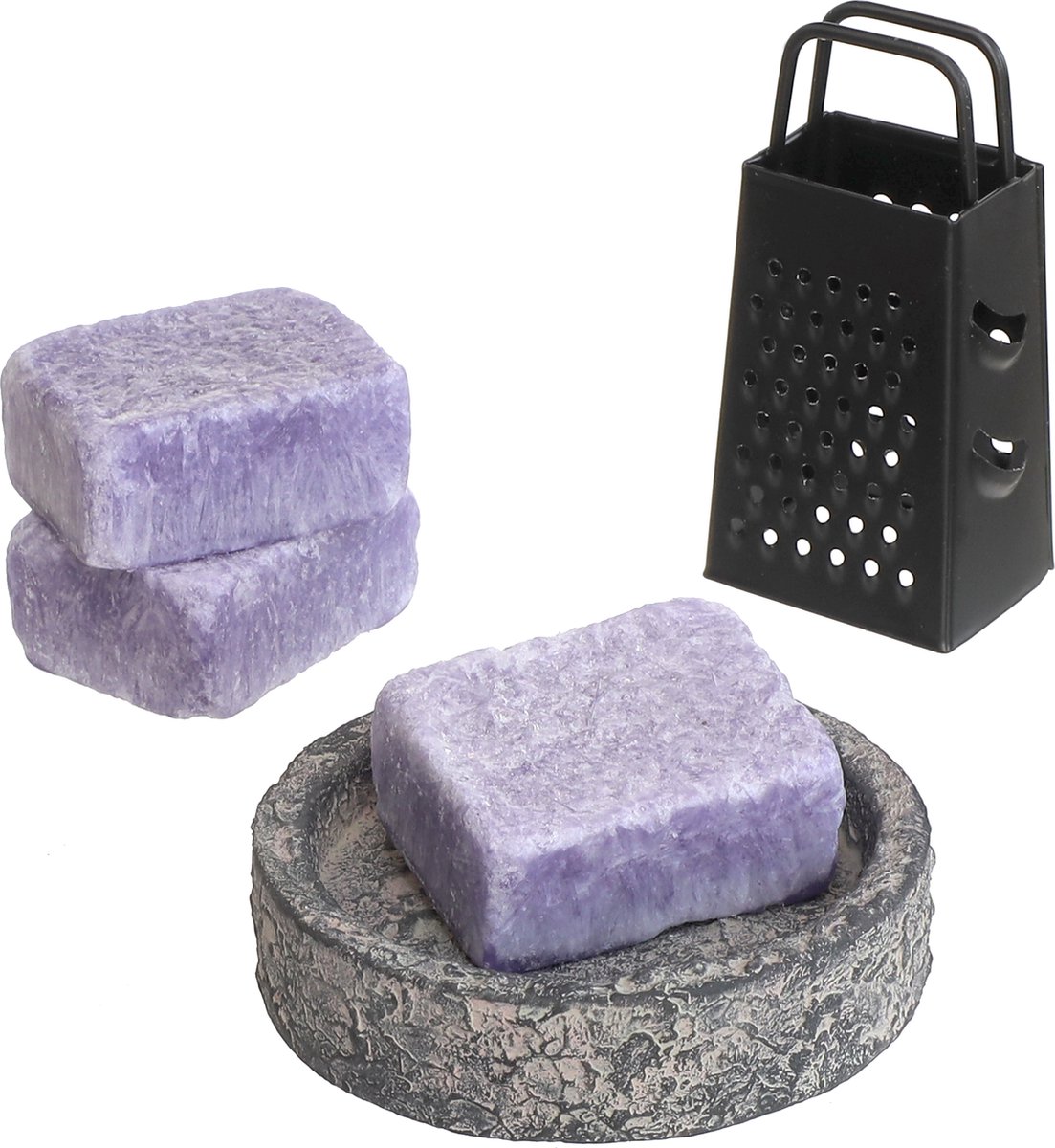 Comforder 3 Amberblokjes Lavendel - Geurblokjes Set met Schaaltje, Rasp en Geurzakje - Giftset