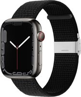 By Qubix Nylon bandje met klemsluiting - Zwart - Geschikt voor Apple Watch 42mm - 44mm - 45mm - Ultra - 49mm - Compatible Apple watch bandje -